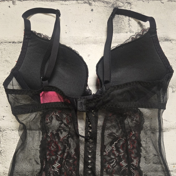 La Senza Black Red Lace Bustier Corset Garter XS - Picture 9 of 12